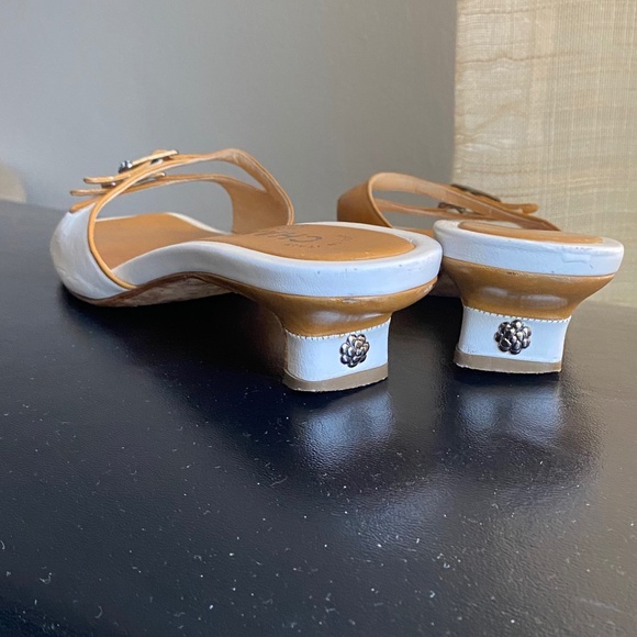 Chanel brown white leather heels mules slip ons slides 36.5 - Picture 3 of 8